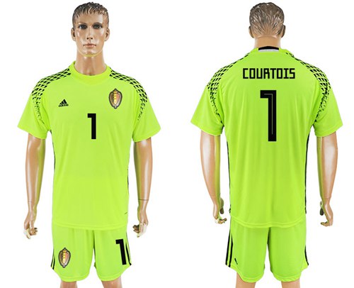 Belgium #1 Courtois Shiny Green Goalkeeper Soccer Country Jersey